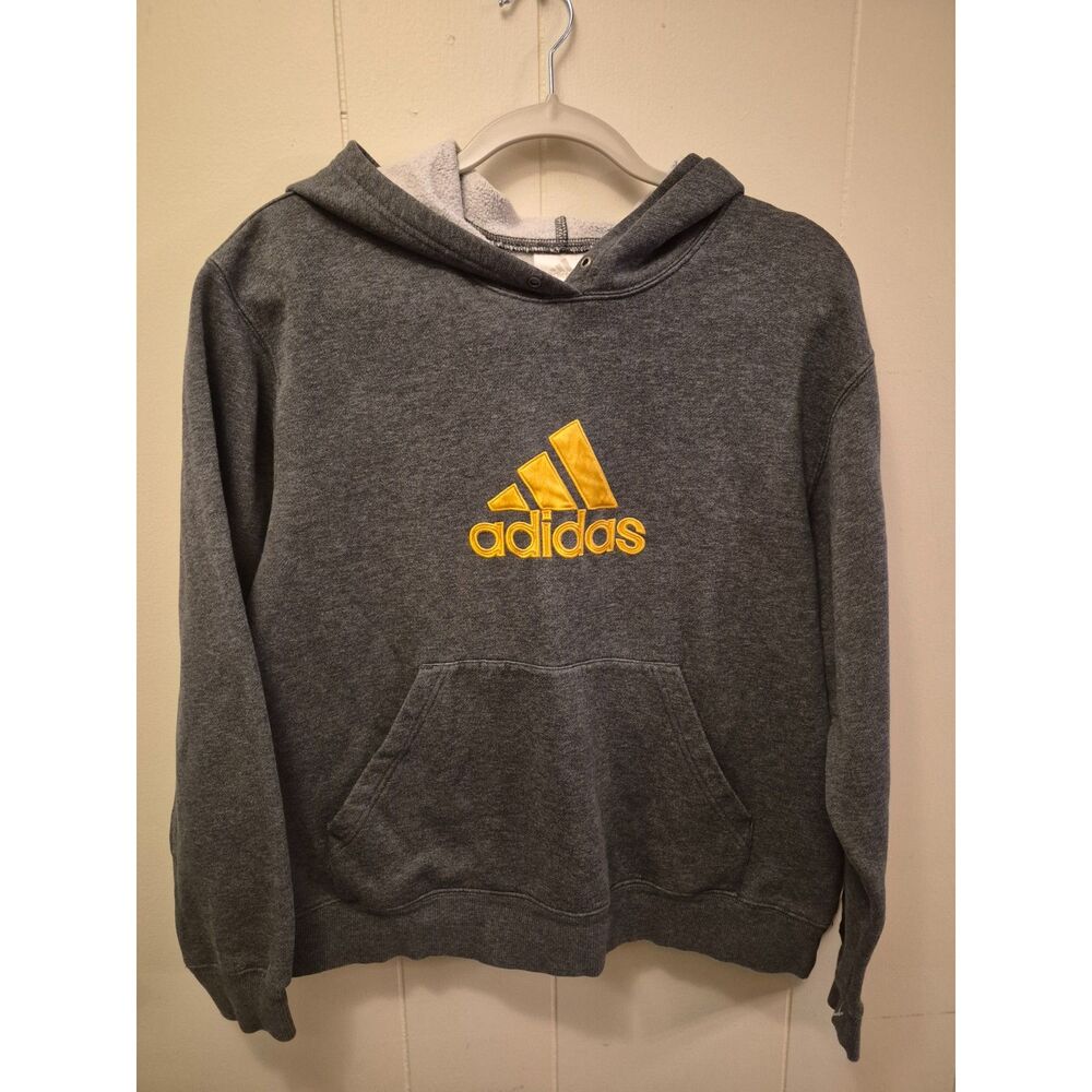 Adidas XL Gray Fleece Pullover Hoodie Gold Embroidered Logo